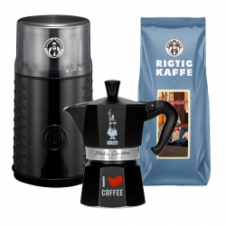 House of Barista Kaffekværn Inkl. Bialetti 3 Kop Espressokande & Kaffe