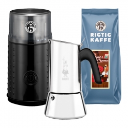 House of Barista Kaffekværn Inkl. Bialetti Venus 4 Kop Espressokande & Kaffe