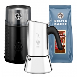 House of Barista Kaffekværn Inkl. Bialetti Venus 6 Kop Espressokande & Kaffe