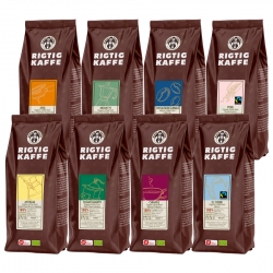 Rigtig Kaffe Organic Mixpakke 8 varianter Hele kaffebønner