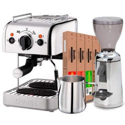 Dualit 3 in 1 Espressomaskine Inkl. Nuova Simonelli Grinta Kværn, Mælkekande & Kaffekapsler