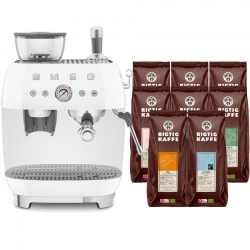 Smeg EGF03WHEU Manuel espressomaskine m. Kværn Hvid Inkl. 8x400g Rigtig Kaffe Organic