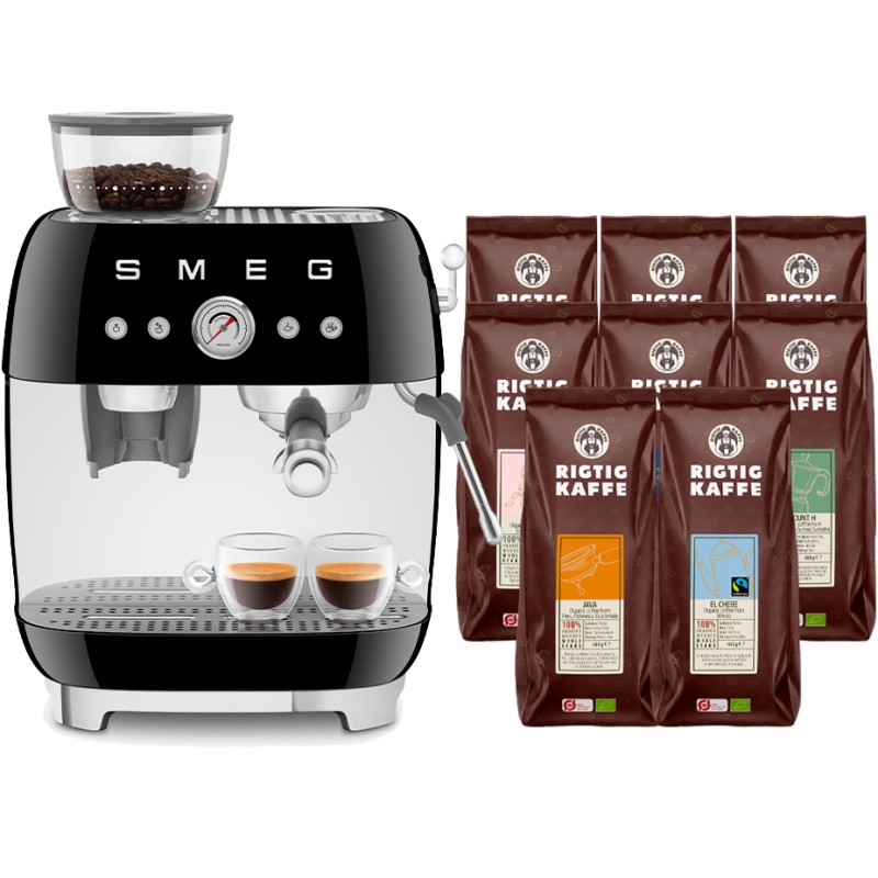 Smeg EGF03BLEU Manuel espressomaskine m. Kværn Sort Inkl. 8x400g Rigtig
