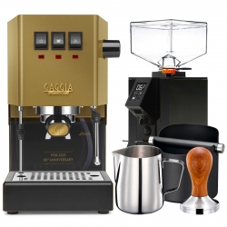 Gaggia Classic Evo Pro Guld Espressomaskine Special Edition Inkl. Eureka Mignon Perfetto & Baristaudstyr