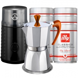 House of Barista Elektrisk Kaffemølle Inkl. G.A.T Espressokande 6 Kop. & 6x250g Illy Kaffe