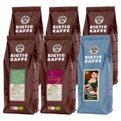 Rigtig Kaffe Økologisk Mixpakke 2,5kg Hele kaffebønner