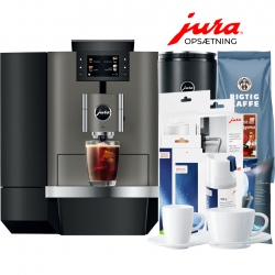 Jura X10 (EA) Dark Inox Espressomaskine Inkl. 1L Cooler, Pleje, Kaffe, Fast vandtilslutning & Opsætning