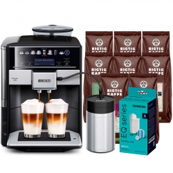 Siemens TE658209RW EQ6 Plus s800 Espressomaskine Inkl. Mælkebeholder, Pleje & 8x400g Kaffe