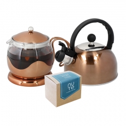 La Cafetière Izmir 4 Kop. Tebrygger Kobber Inkl. Kedel 1,3 L Kobber & 10 stk NUTE Earl Grey Økologisk Tebreve