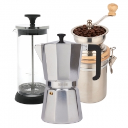 La Cafetière Venice 9 Kop. Espressokande Stål Inkl. La Cafetière Manuel Kaffemølle Stål & La Cafetière Mælkeskummer Glas/Sort