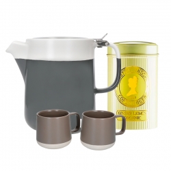 La Cafetière Barcelona 4 Kop. Tebrygger Cool Grey Inkl. Krus 30 cl 2 Stk Grå & Østerlandsk Ginger & Lemon Økologisk 125g