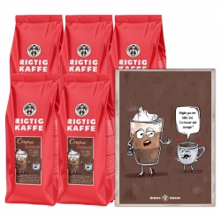 Rigtig Kaffe Crema Intenso 5kg Hele kaffebønner Inkl. Kaffeplakat Rigtig Kaffe HOTTER & STRONGER 21x30cm
