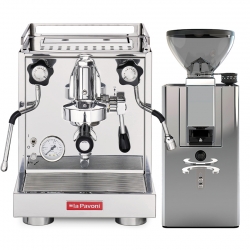 La Pavoni New Cellini Classic LPSCCS01EU Espressomaskine Inkl. La Pavoni New Kube Chrome LPGKBS02EU Espressokværn