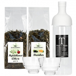 Hario Filter-In 0,75 L Istebrygger Lysegrå m. 2 glas Inkl. Grøn Brombær Appelsin Te & Grøn Hyldeblomst Æble Te 100g