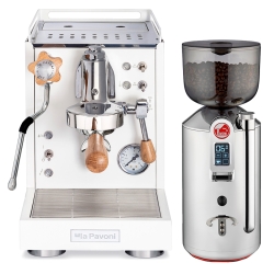 La Pavoni Mini Cellini Hvid LPSMCW01EU Espressomaskine Inkl. Prosumer Chrome LPGGRI01EU Espressokværn