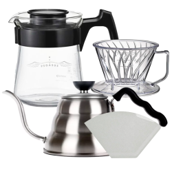 Hario Pegasus 01 Server 300ml Inkl. Papir Filtre 01, Plastik Dripper 01 & V60 Kettle Buono 100 1 L Stål