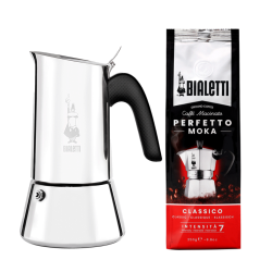 Bialetti New Venus 6 Kop. Espressokande Stål Inkl. Bialetti Perfetto Moka Classico Malet Kaffe 250g