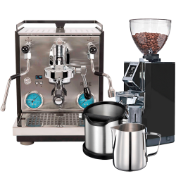 Profitec RIDE Espressomaskine Inkl. Eureka Mignon Libra 65 Chrome/Mat Sort Espressokværn, Knockbox & Mælkekande 0,5L