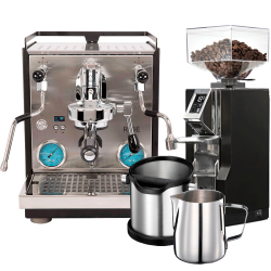 Profitec RIDE Espressomaskine Inkl. Eureka Mignon Libra Chrome/Mat Sort Espressokværn, Knockbox & Mælkekande 0,5L