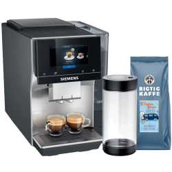 Siemens TP715R07 EQ700 Inox Silver Metallic Espressomaskine Inkl. Mælkebeholder & Rigtig Kaffe Dolce Crema 1kg Hele kaffebønner