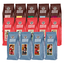 Rigtig Kaffe Mixpakke 14 stk af 500g Hele kaffebønner