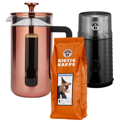 La Cafetière Pisa 8 Kop. Stempelkande Kobber Inkl. House of Barista Elektrisk Kaffemølle & 400g Rigtig Kaffe