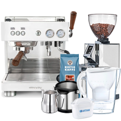 Ascaso Baby T Plus Hvid Espressomaskine Inkl. Eureka Mignon Libra 65 Espressokværn, Baristaudstyr, Vandfilterkande & 1kg Kaffe