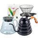 IKAPE Pour Over Kedel med Termometer 1,2 L Sort Inkl. Hario V60 Range Server 60 cl, V60-02 Glas Dripper Sort 2 Kop. & Filtre