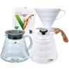 IKAPE Pour Over Kedel med Termometer 1,2 L Hvid Inkl. Hario V60 Range Server 60 cl, V60 Dripper Hvid 2 Kop. & Filtre