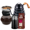 IKAPE Pour Over Kedel 1,2 L Sort Inkl. La Cafetière Pour Over 3 Kop., Kaffemølle & Rigtig Kaffe Organic Chiapas 400g