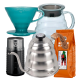 Hario Filterbryg Sæt Inkl. V60 Dripper 2 Kop Turkis, Server 0,6 L, IKAPE Kedel 1,2 L, Kaffemølle & 400g Rigtig Kaffe