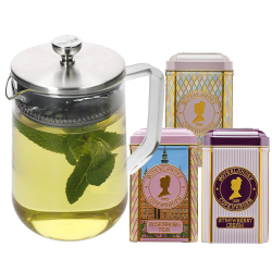 La Cafetière 4 Kop. Tebrygger Stål/Glas Inkl. Østerlandsk Thehus Pyramidetebreve 36 stk