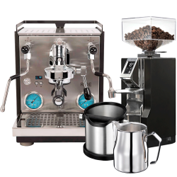 Profitec RIDE Espressomaskine Inkl. Eureka Mignon Libra Chrome/Mat Sort Espressokværn, Knockbox & Mælkekande 0,5L