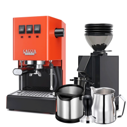 Gaggia Classic E24 Lobster Red Espressomaskine Inkl. Eureka Mignon Zero 55s & Baristaudstyr