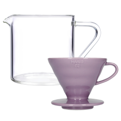 Hario V60-02 Keramik Dripper Lilla 2 Kop. Inkl. Loveramics Brewers Glaskande 500 ml
