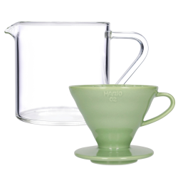 Hario V60-02 Keramik Dripper Smokey Grøn 2 Kop. Inkl. Loveramics Brewers Glaskande 500 ml
