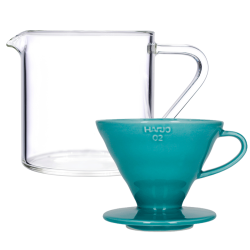 Hario V60-02 Keramik Dripper Turkis 2 Kop. Inkl. Loveramics Brewers Glaskande 500 ml