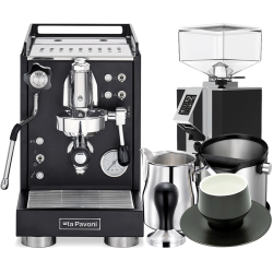 La Pavoni Mini Cellini Sort LPSMCB01EU Inkl. Eureka Mignon Turbo Espressokværn, Baristaudstyr & Latte Kop