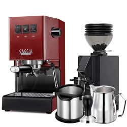 Gaggia Classic E24 Rød Espressomaskine Inkl. Eureka Mignon Zero 55s & Baristaudstyr