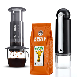 AeroPress Rejsebrygger Inkl. CrushGrind Colombia Rejsekværn & 400g Rigtig Kaffe Tanzania No. 2