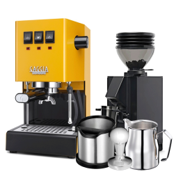 Gaggia Classic E24 Sunshine Yellow Espressomaskine Inkl. Eureka Mignon Zero 55s & Baristaudstyr