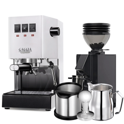 Gaggia Classic E24 Hvid Espressomaskine Inkl. Eureka Mignon Zero 55s & Baristaudstyr