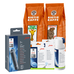 Jura Plejepakke - Claris Smart+ Filtre 3 stk, Rens, Afkalkning & 2x400g Rigtig Kaffe Hele kaffebønner