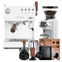 Ascaso Steel Duo Plus White Espressomaskine Inkl. Mahlkönig E64 WS Espressokværn Hvid & Baristaudstyr