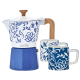 La Cafetière Venice 6 Kop. Espressokande Blu Fiorato Inkl. Keramisk Espressokop 12 cl 2 stk