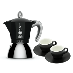 Bialetti Moka Induktion 4 Kop. Espressokande Sort Inkl. Club House Tulipano Espresso m. Underkop Mat Sort 7 cl 2 Stk