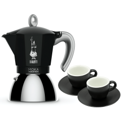 Bialetti Moka Induktion 6 Kop. Espressokande Sort Inkl. Club House Tulipano Espresso m. Underkop Mat Sort 7 cl 2 Stk