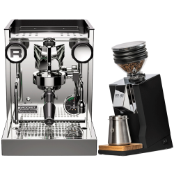 Rocket Appartamento TCA Stål/sort Espressomaskine Inkl. Eureka Mignon Zero 65 Speedy Mat Sort Espressokværn