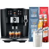 Jura J8 Twin (EA) Diamond Black Inkl. Startpakke, Mælkebeholder, 3kg Rigtig Kaffe, Hasselnød & Saltkaramel Sirup