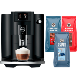 Jura E6 (EC) Piano Black Espressomaskine Inkl. Startpakke DK sprog & 3kg Rigtig Kaffe Hele kaffebønner
